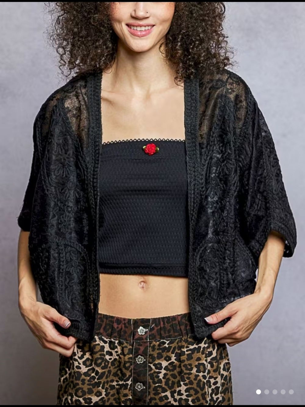 POL Black Sheer Lace Kimono Cover-Up
